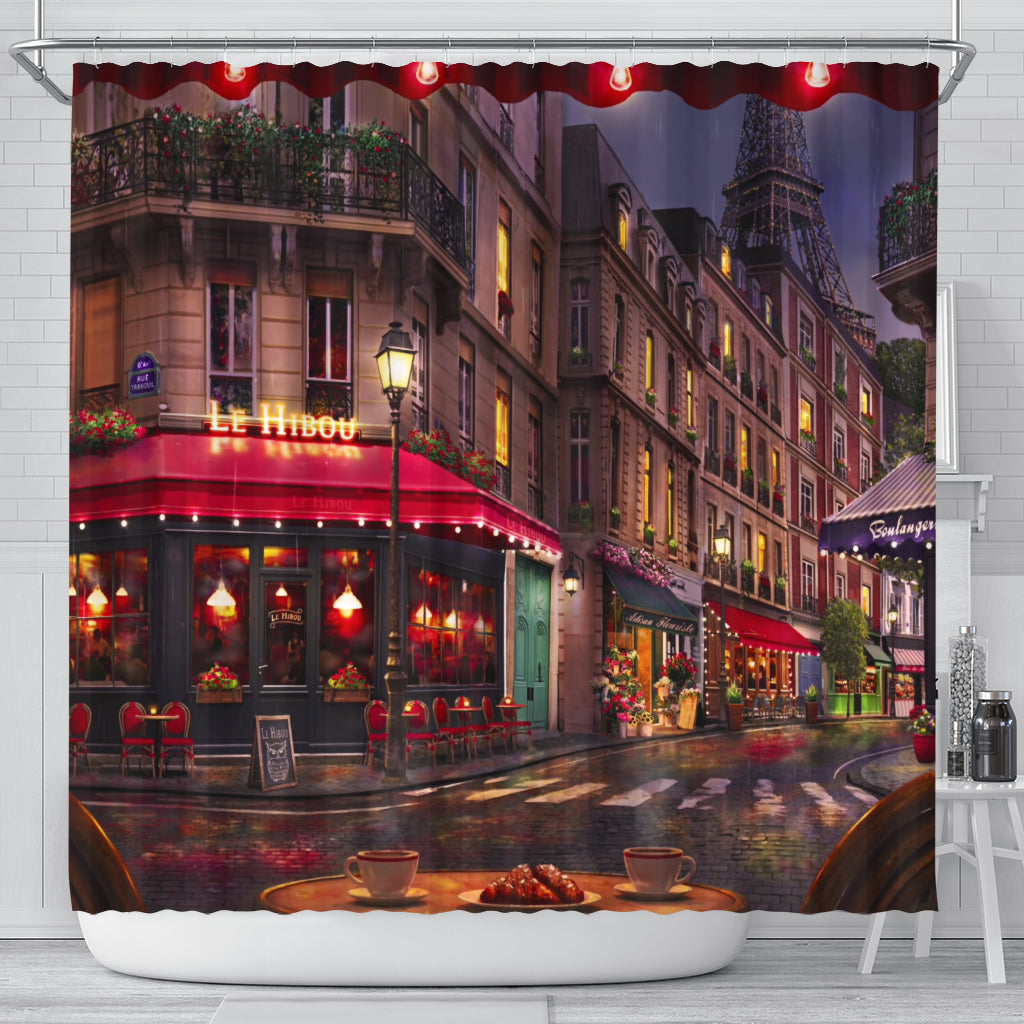 Paris Cafe Themed Shower Curtain for Bathroom Decor
