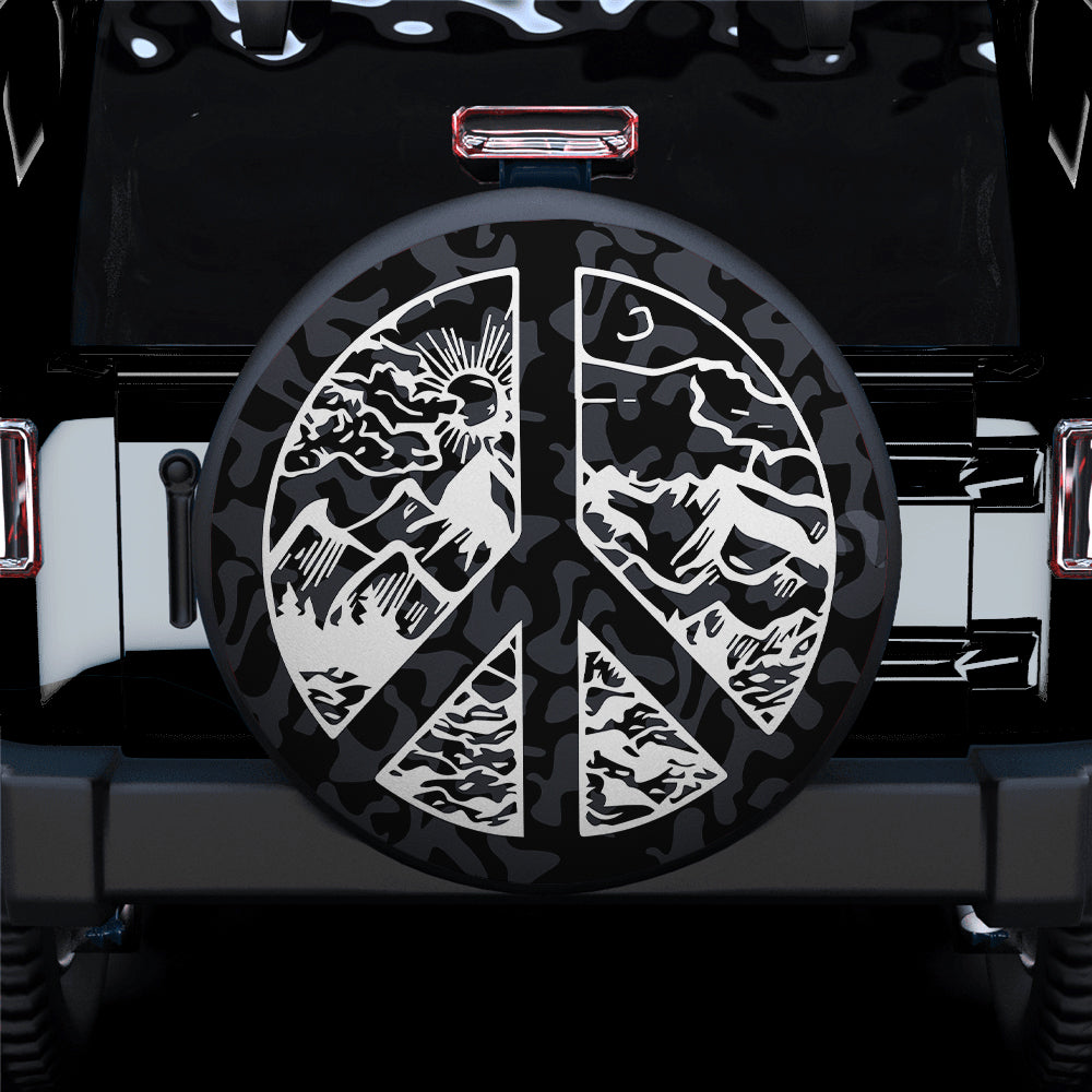 Peace Sign Mountain Jeep Spare Tire Cover Gift for Campers