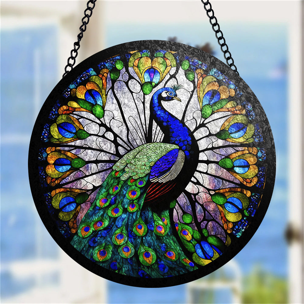 Peacock Stained Glass Suncatcher for Window