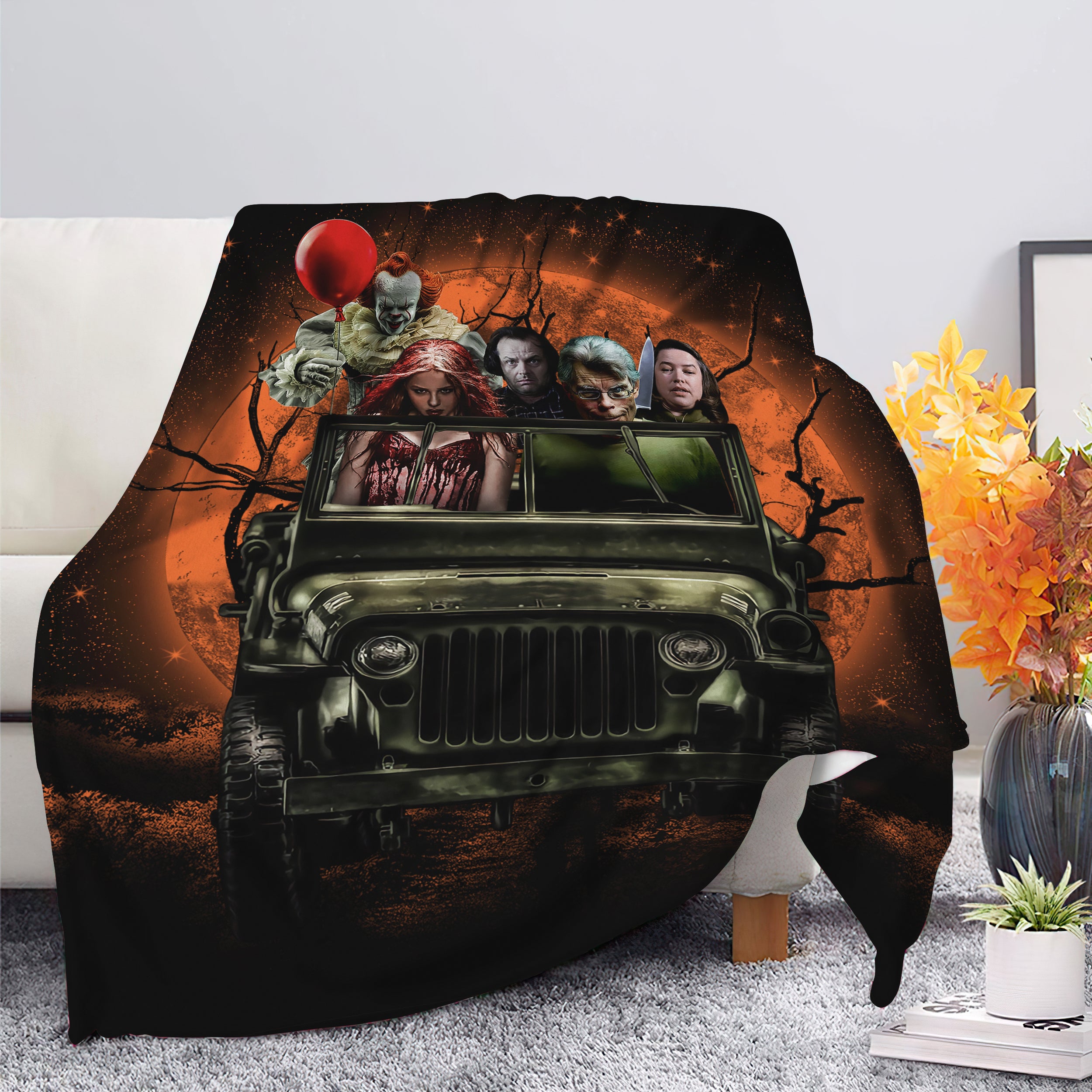Pennywise Halloween Moonlight Blanket with Friends - Premium Quality
