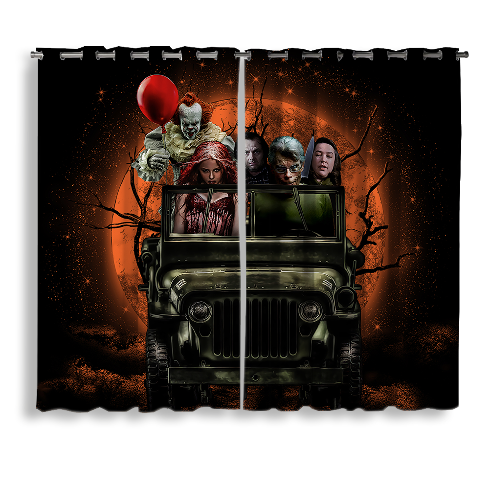 Pennywise Halloween Moonlight Curtain with Friends for Spooky Decor