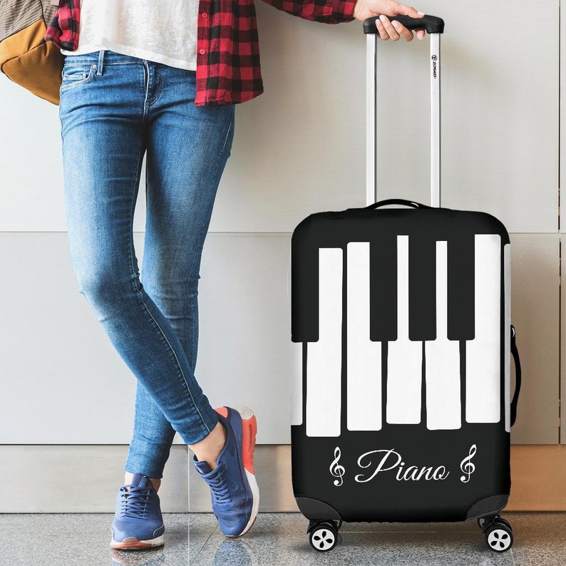 Piano Keys Spandex Luggage Cover Suitcase Protector for Travel