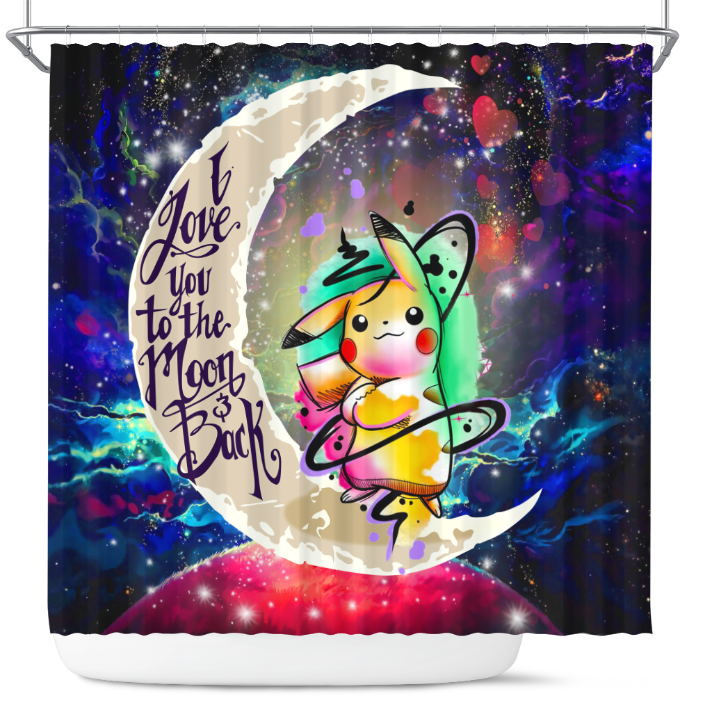 Pikachu Galaxy Shower Curtain - Colorful Love You To The Moon Design