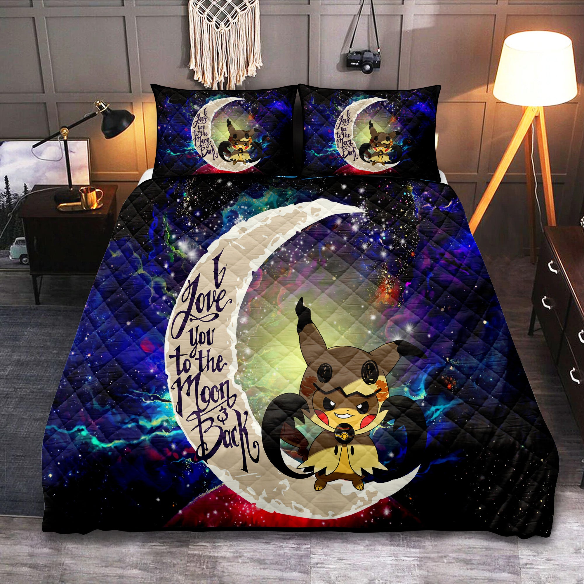 Pikachu Galaxy Quilt Bed Set - Love You To The Moon Design