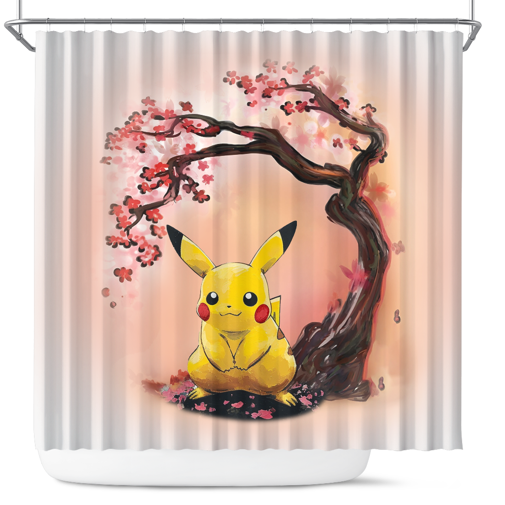 Pikachu Cherry Blossom Shower Curtain - Pokemon Japan Design