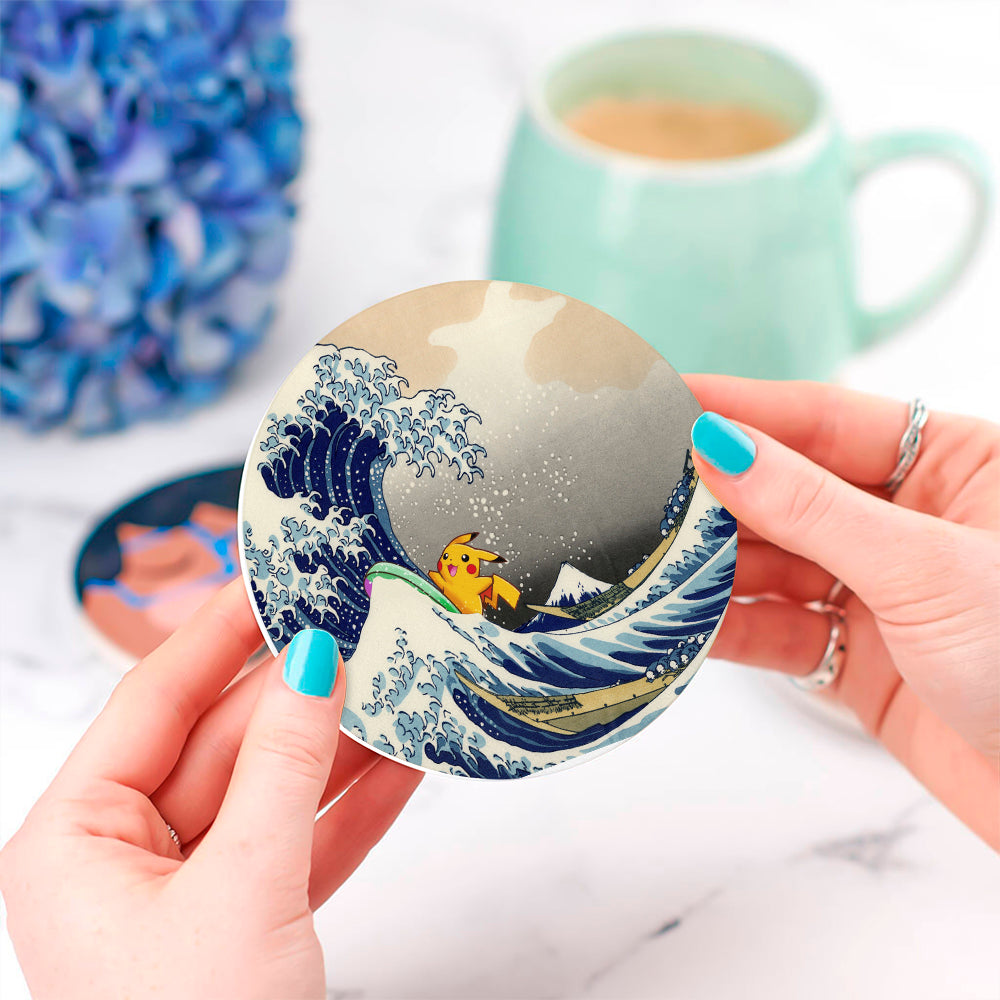 Pikachu Great Wave Coasters - Japan  Drink Coasters