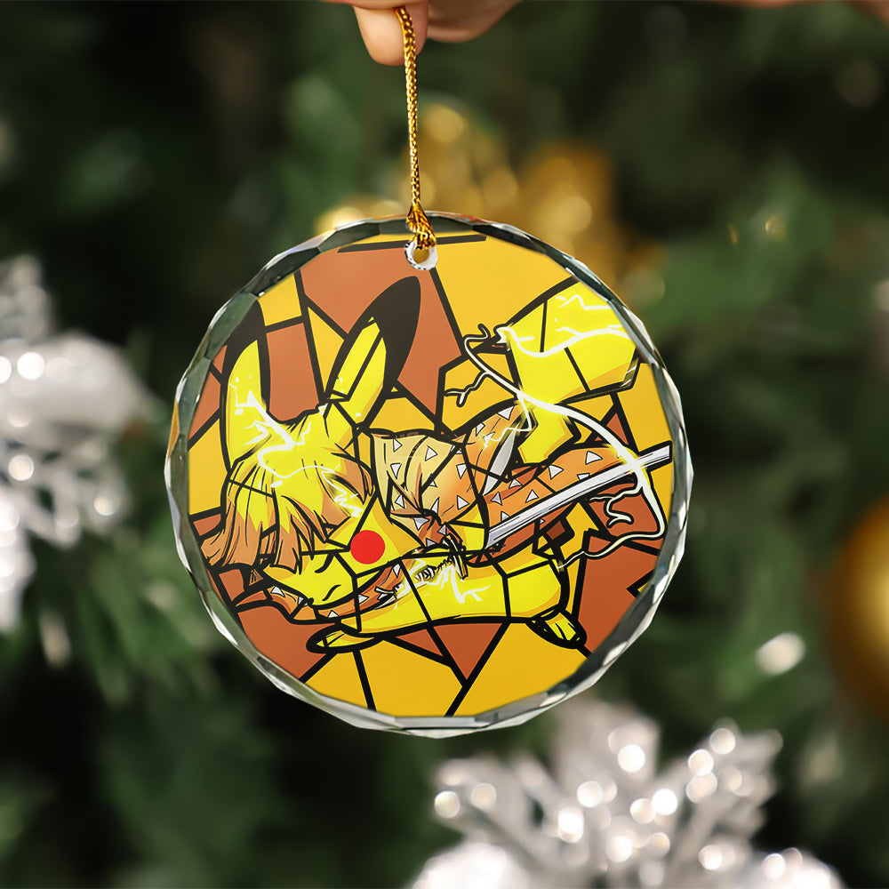Pikachu Zenitsu Stained Glass Ornament Perfect Christmas Gift