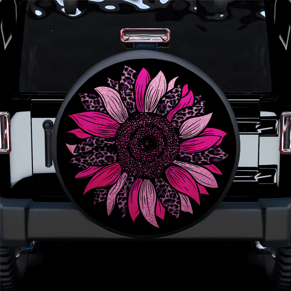 Pink Cheetah Sunflower Jeep Spare Tire Cover for Campers Gift