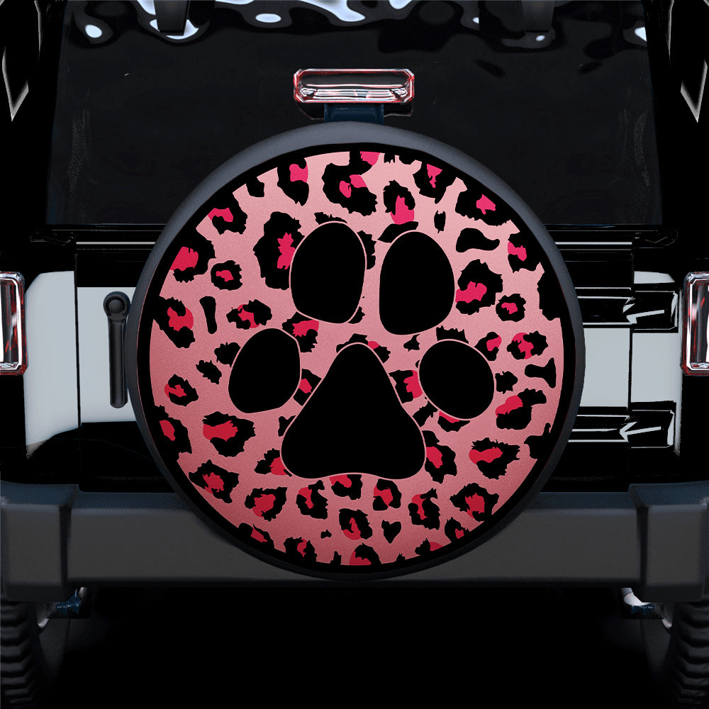 Cute Pink Cheetah Leopard Dog Paw Jeep Car Spare Tire Covers
