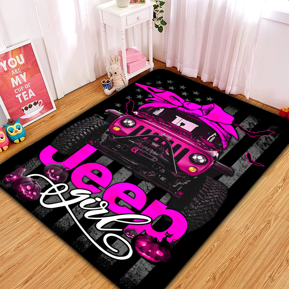 Pink Jeep Halloween Rectangle Rug for Girls Room Decor Carpet