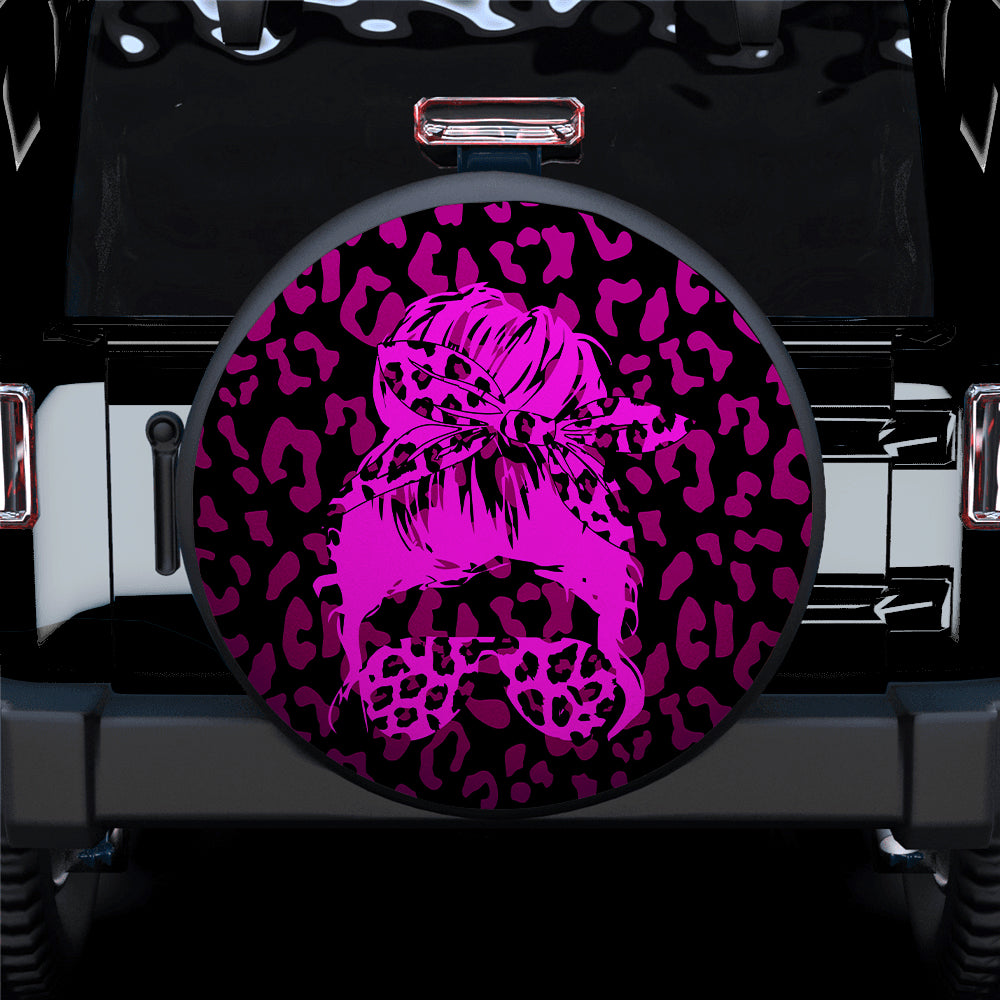 Pink Jeep Girl Sunglasses Leopard Pattern Spare Tire Cover Gift