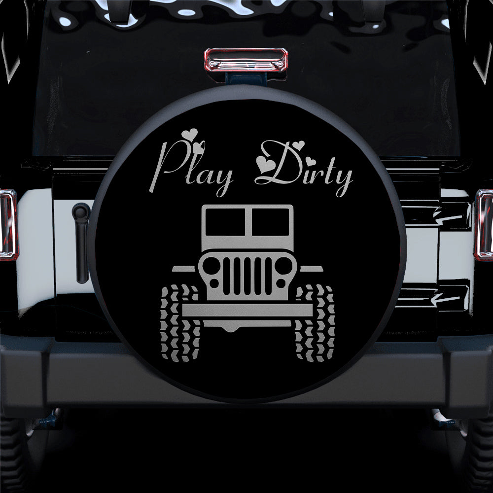 Play Dirty Grey Jeep Girl Spare Tire Cover Gift for Campers