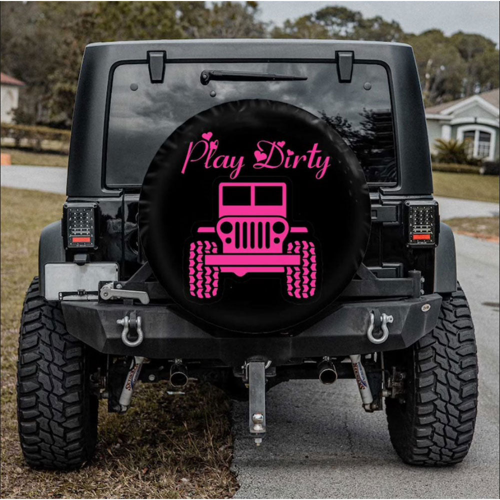Play Dirty Pink Jeep Car Spare Tire Cover for Camping Adventures