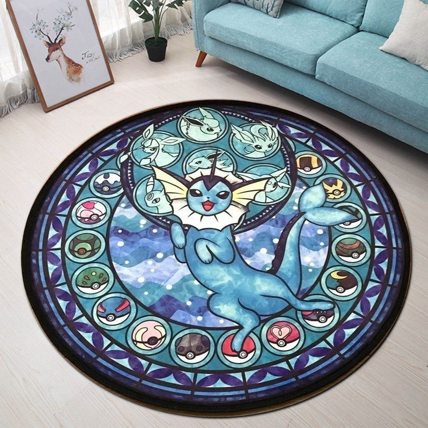 Eevee Evolutions Pokemon Round Carpet Rug for Bedroom Living Room