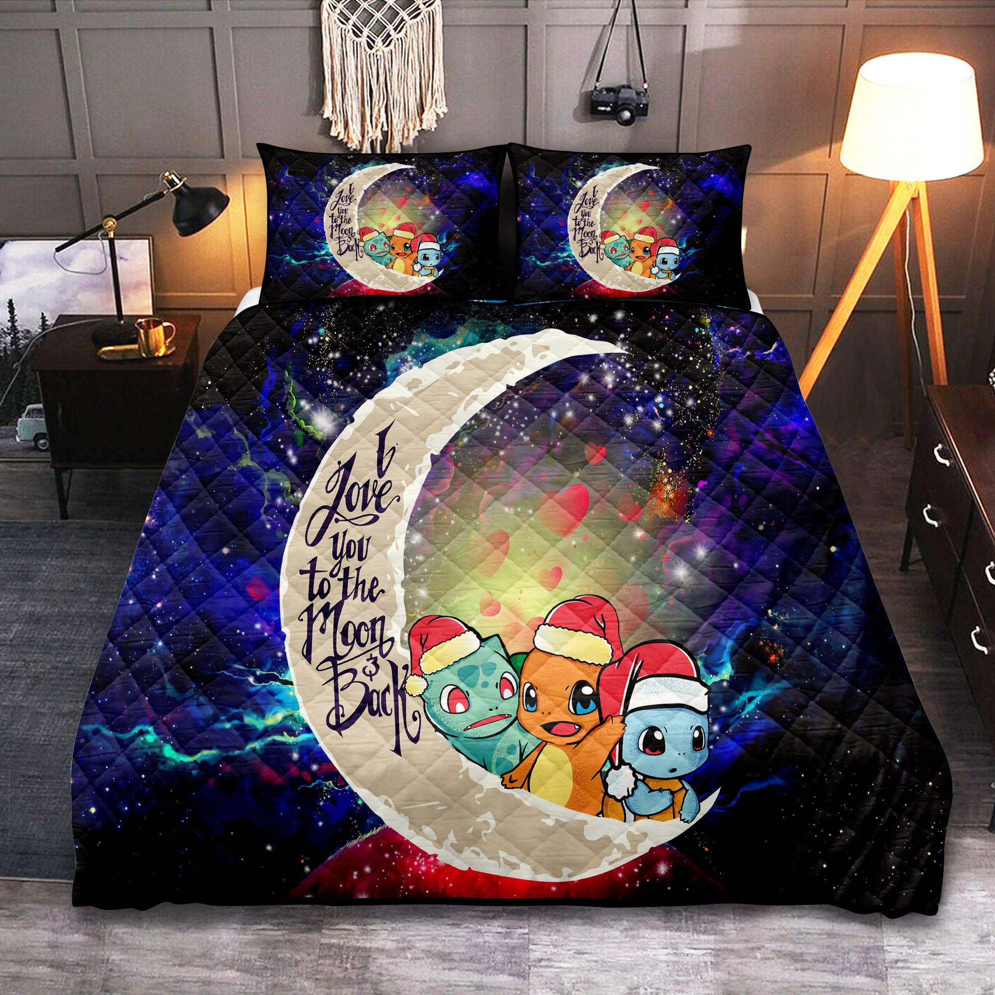Pokemon Friends Gen 1 Galaxy Quilt Bed Set Love You To The Moon
