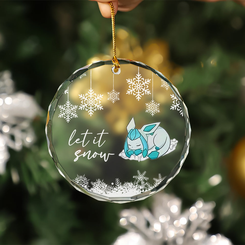 Glaceon Pokemon Eevee Evolution Christmas Holiday Glass Ornament