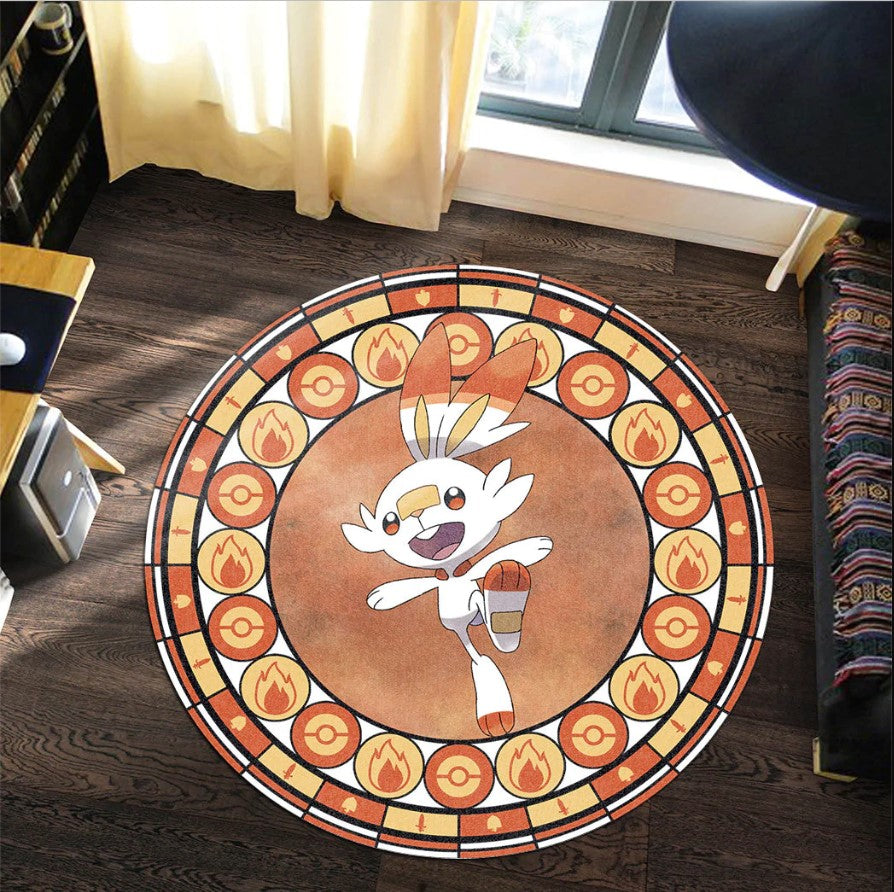 Scorbunny Pokemon Round Carpet Rug for Bedroom Living Room Decor