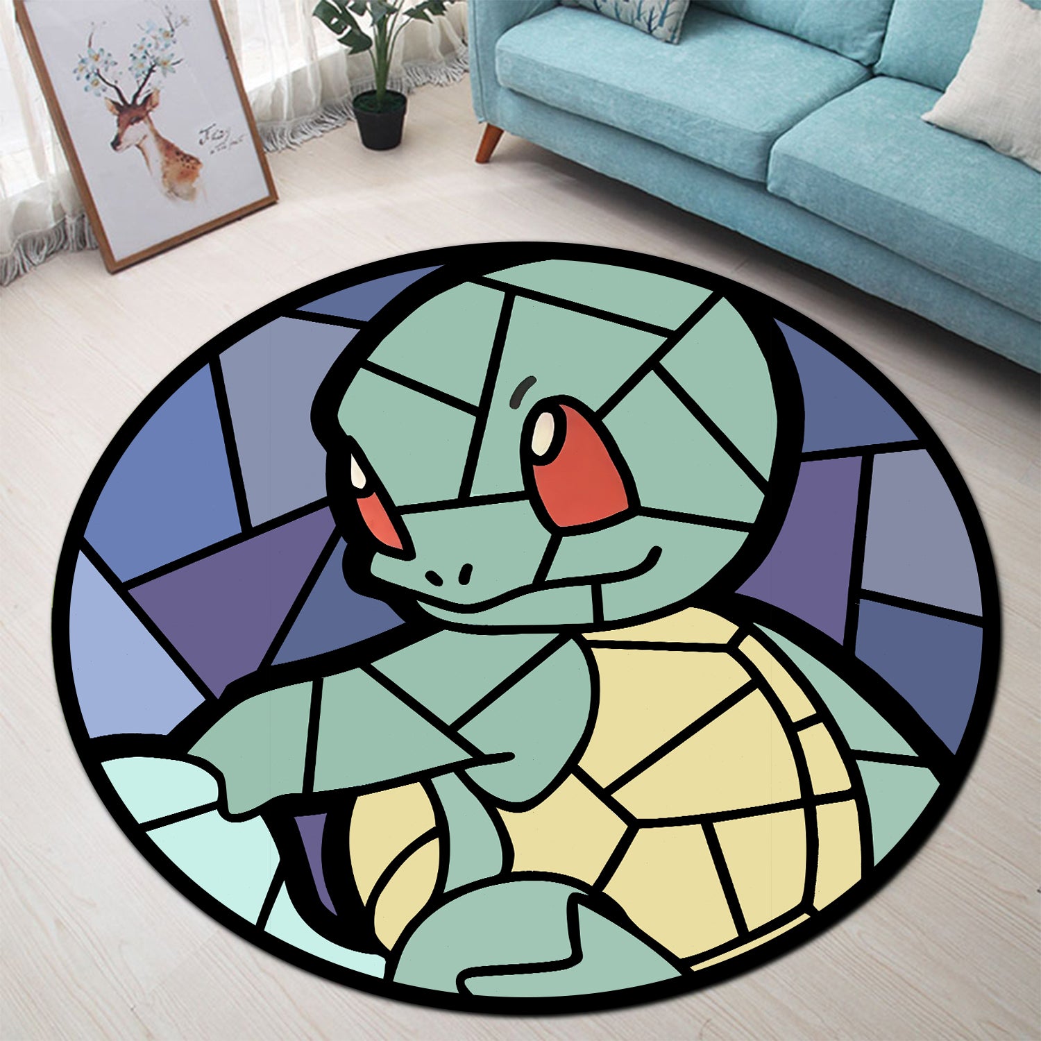 Squirtle Pokemon Stained Glass Round Rug for Bedroom Living Room Decor