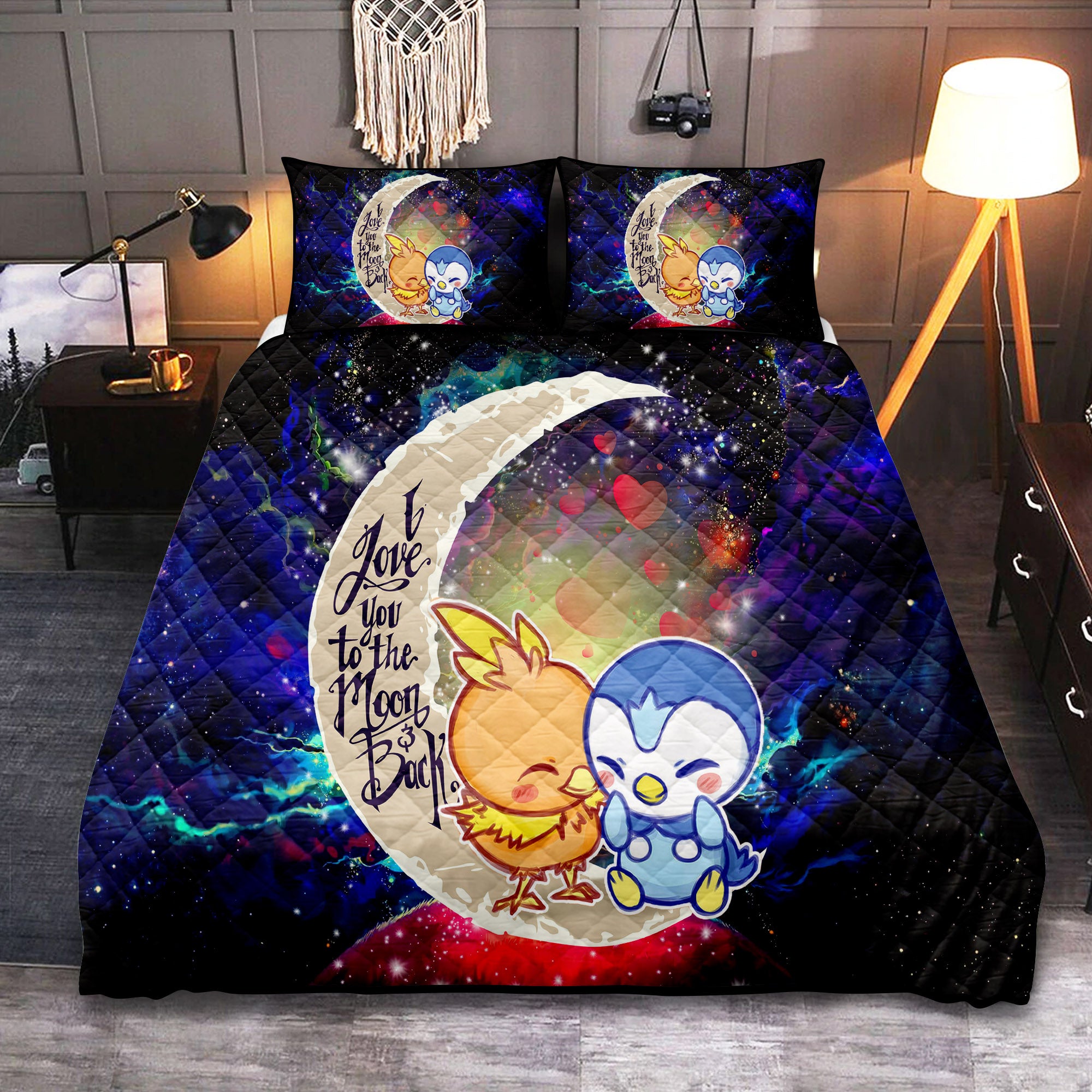 Torchic Piplup Galaxy Love You To The Moon Quilt Bed Set