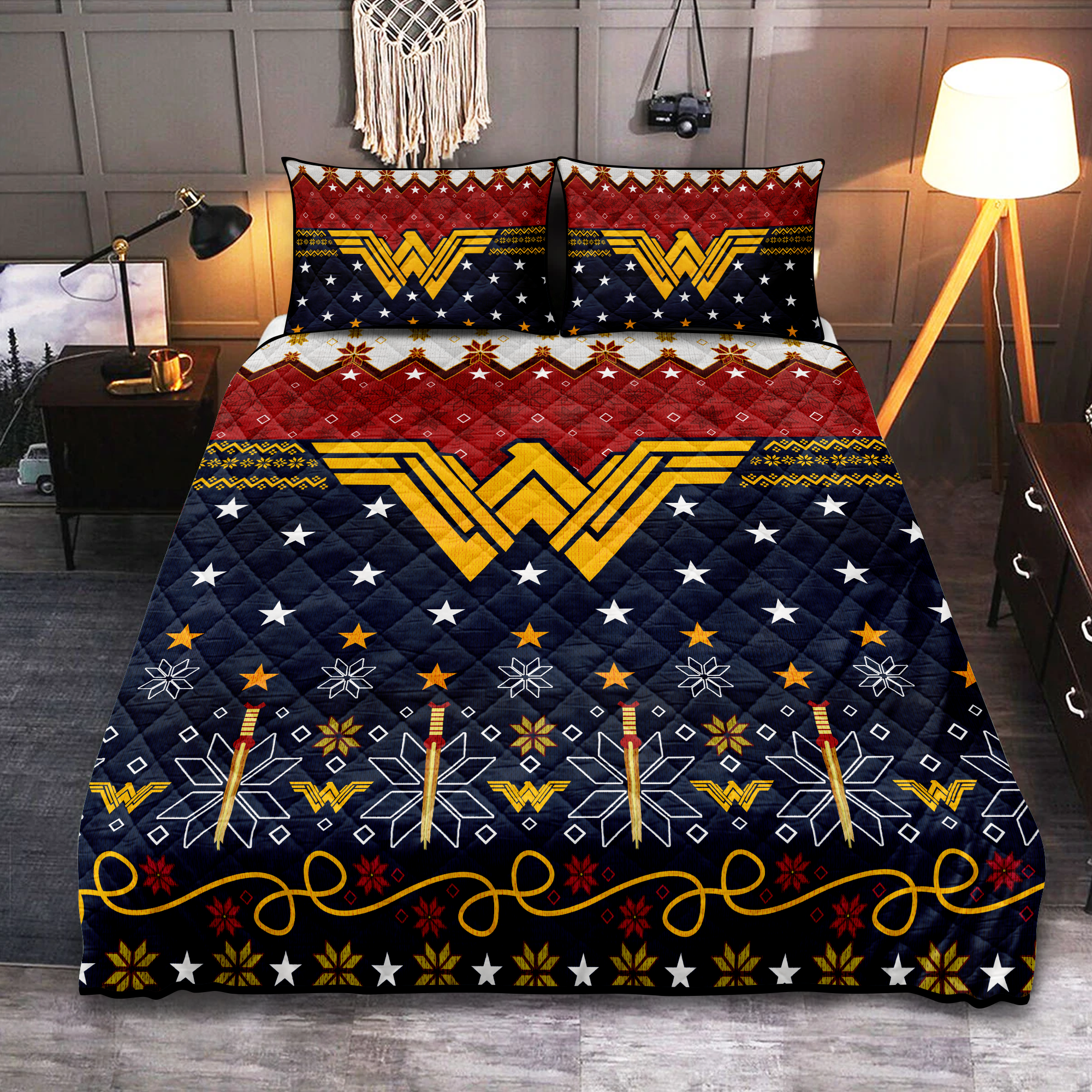 Wonder Woman Christmas Red Quilt Set - Premium Bed Sets