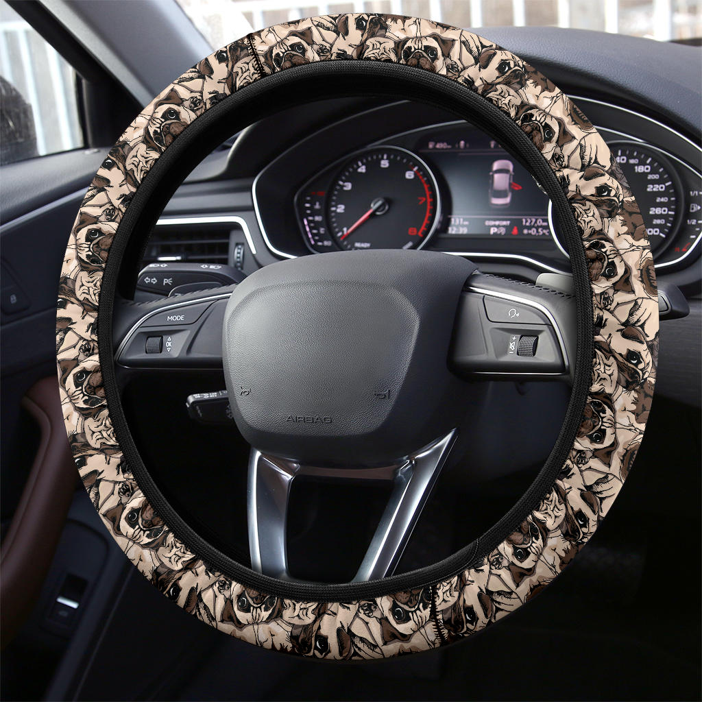 Funny Cute Pug Dog Car Steering Wheel Cover Premium