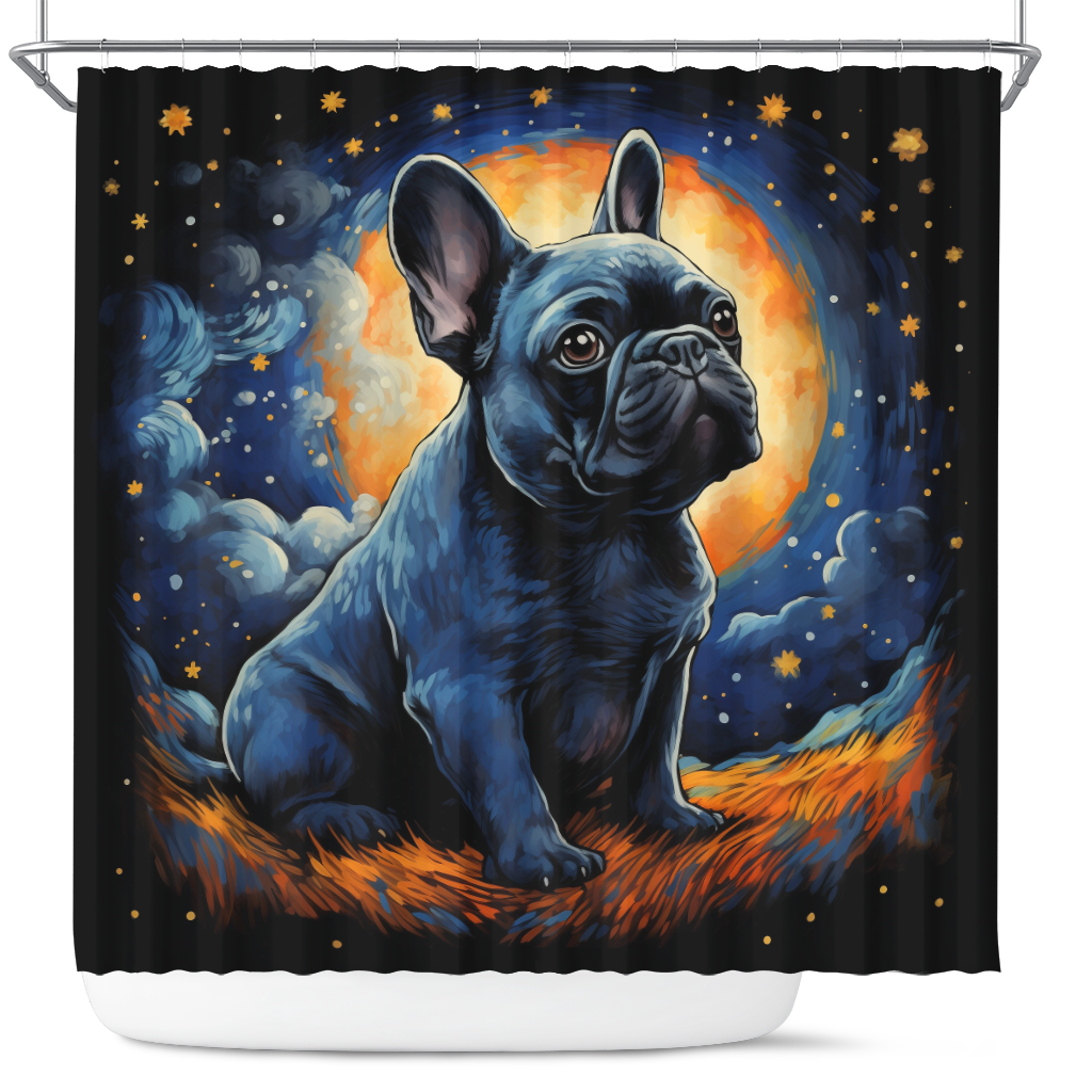 Starry Night Pug Dog Shower Curtain for Home Bathroom Decor