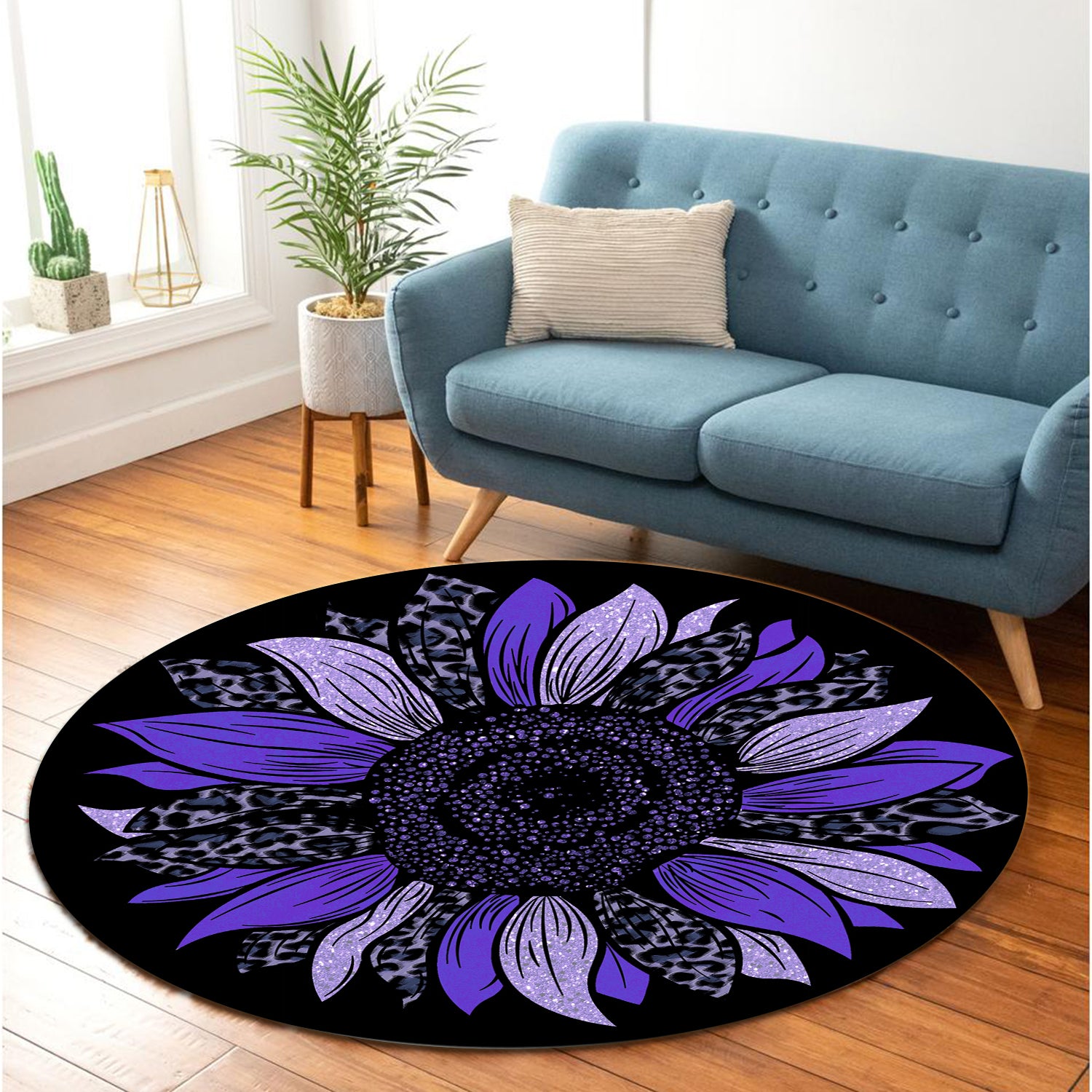 Purple Cheetah Sunflower Round Rug for Bedroom and Living Room Decor ...