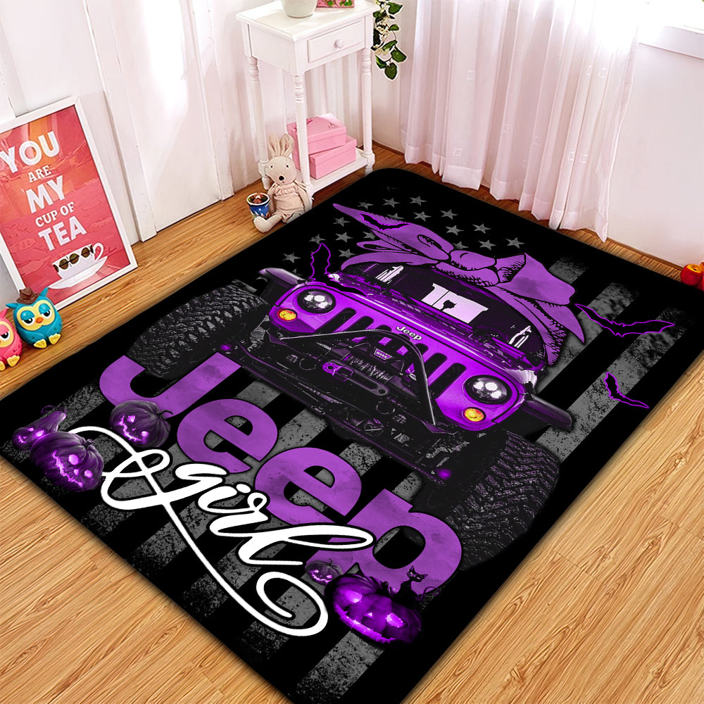 Purple Jeep Girl Halloween Rectangle Rug for Home Room Decor