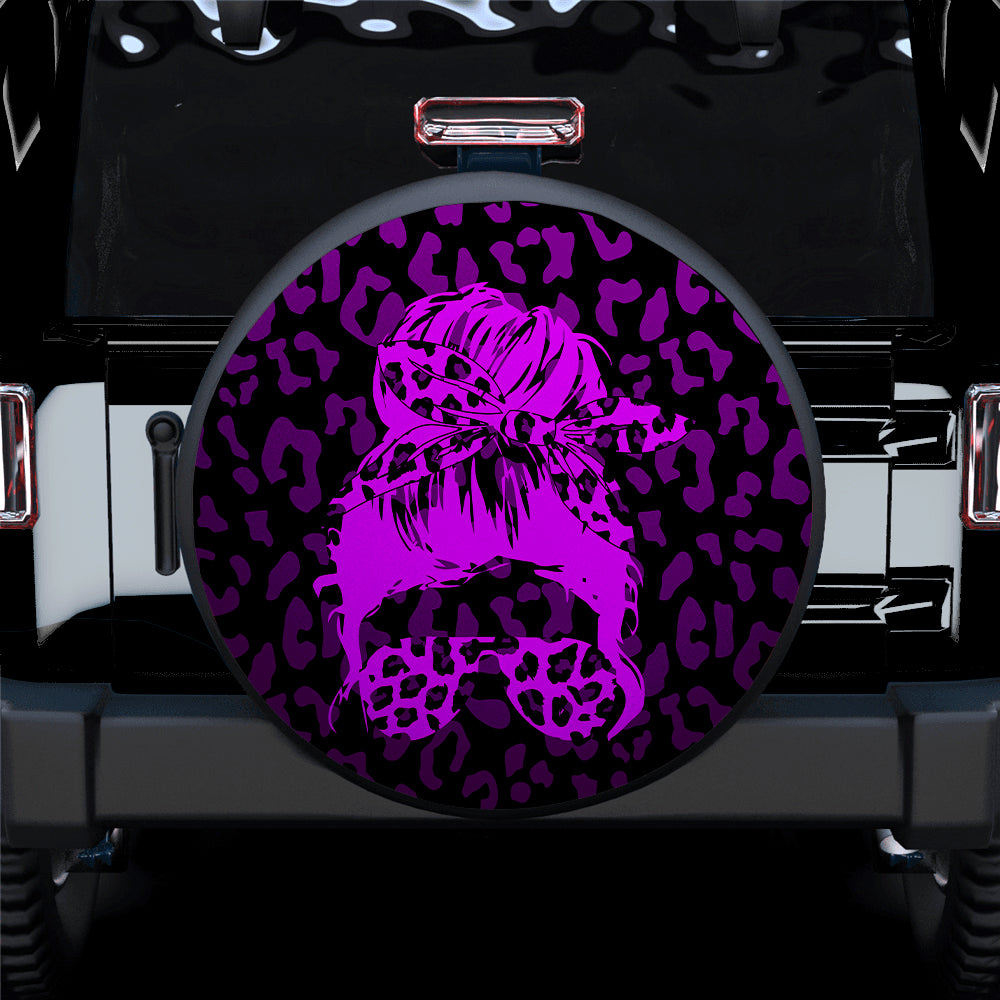 Purple Jeep Girl Leopard Pattern Spare Tire Covers for Campers