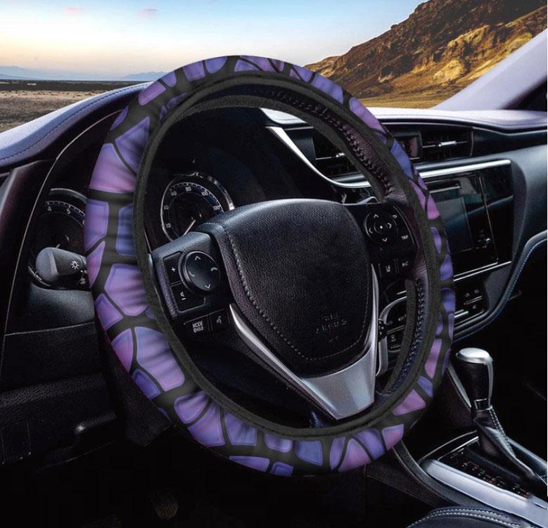 Purple Stained Glass Mosaic Car Steering Wheel Cover