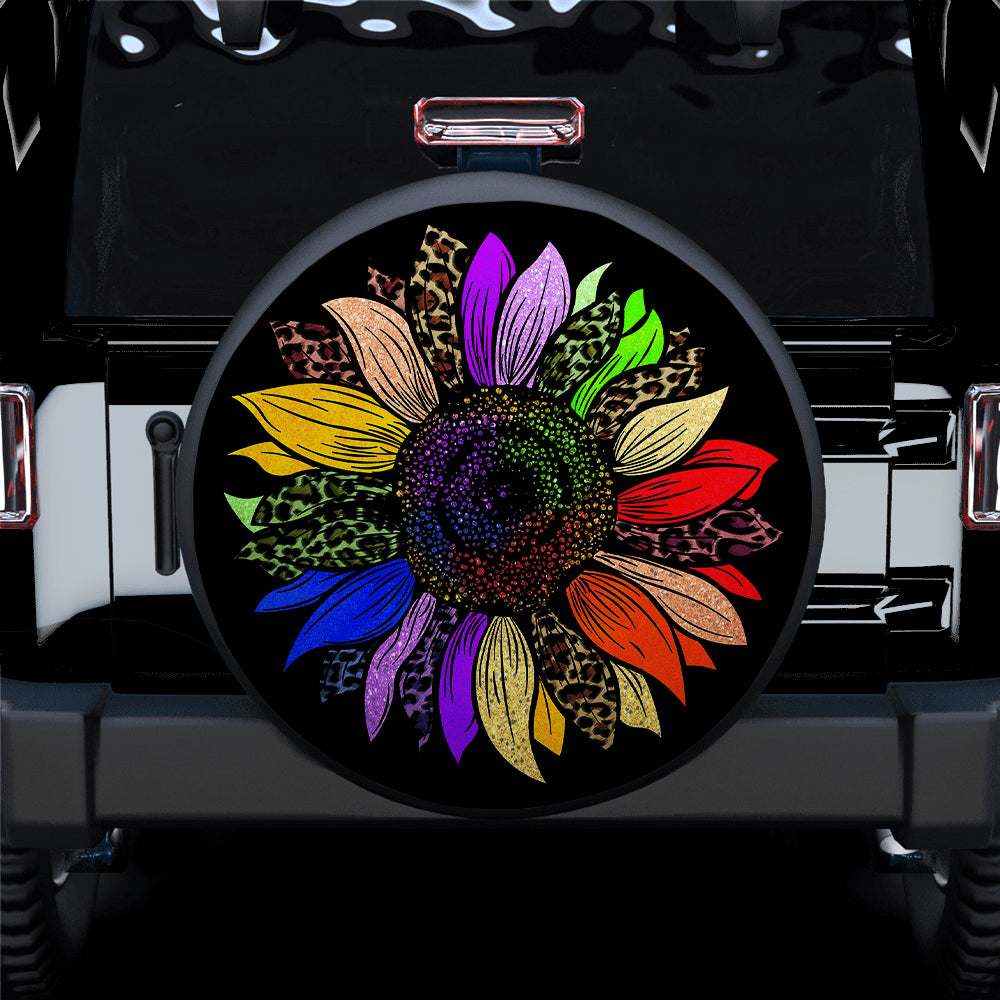Colorful Rainbow Cheetah Sunflower Jeep Spare Tire Cover for Campers