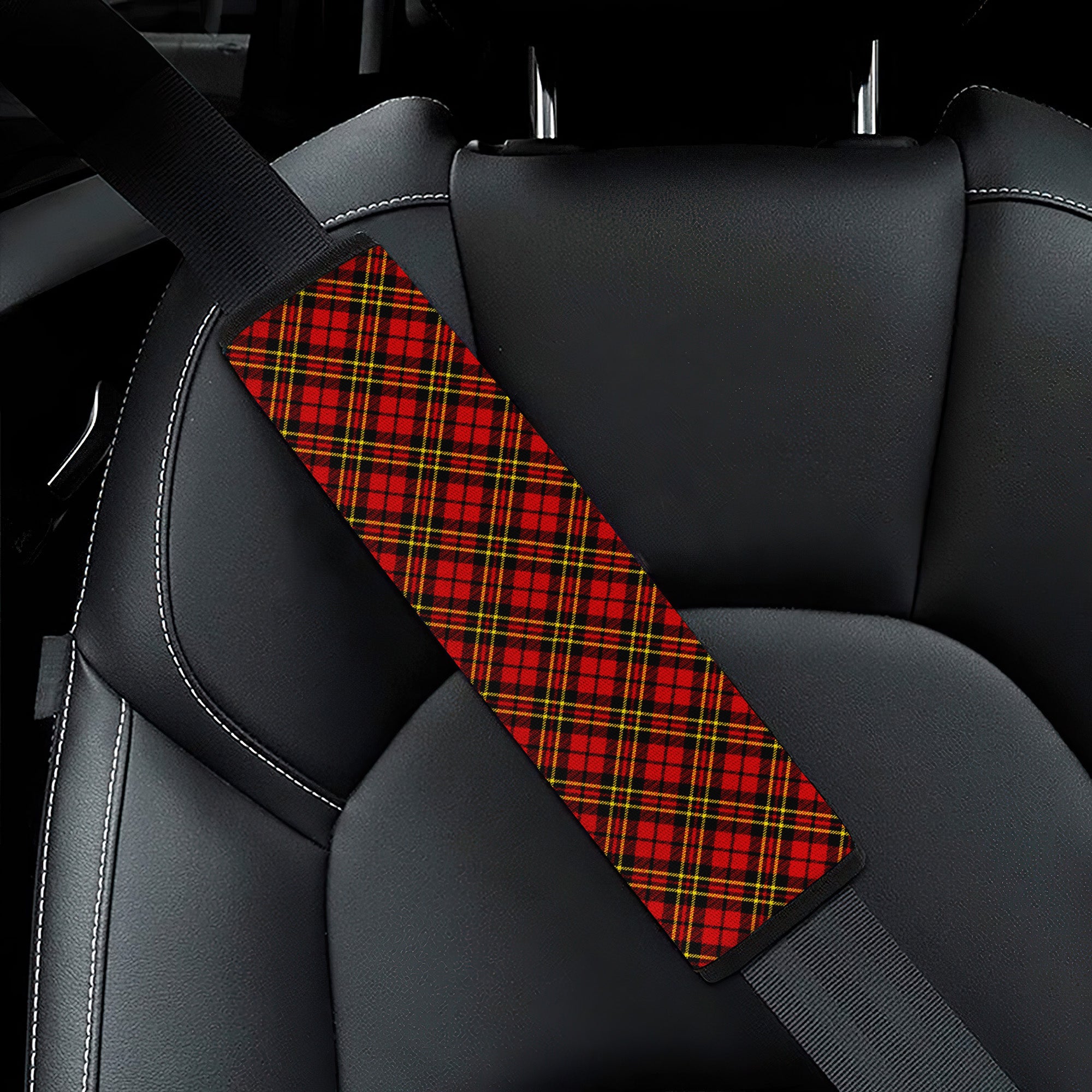 Premium Custom Car Seat Belt Covers Red Black Fabric