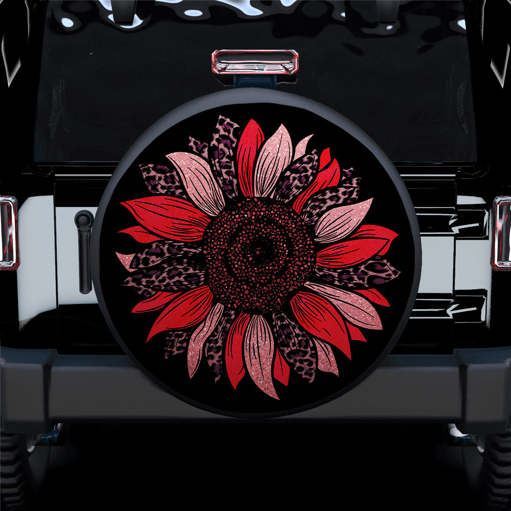 Cheetah Sunflower Jeep Spare Tire Covers Gift for Campers Red