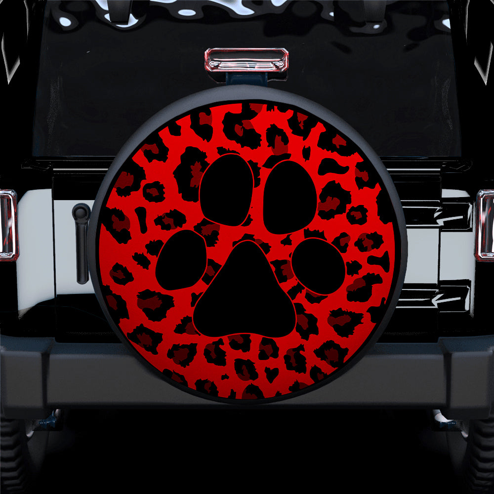 Cute Red Dog Paw Cheetah Pattern Jeep Car Spare Tire Cover