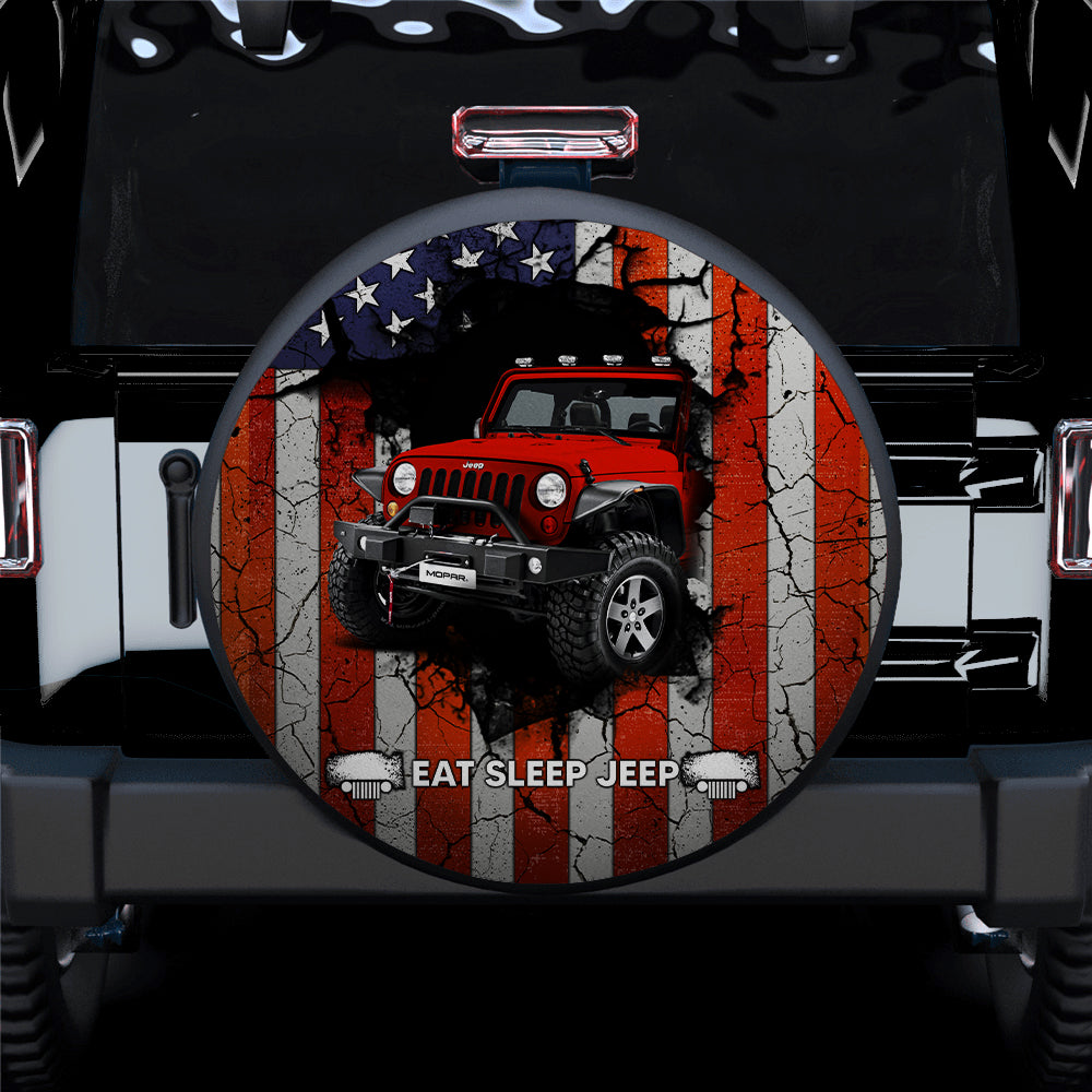 Red Jeep American Flag Spare Tire Cover Gift for Campers and Travelers