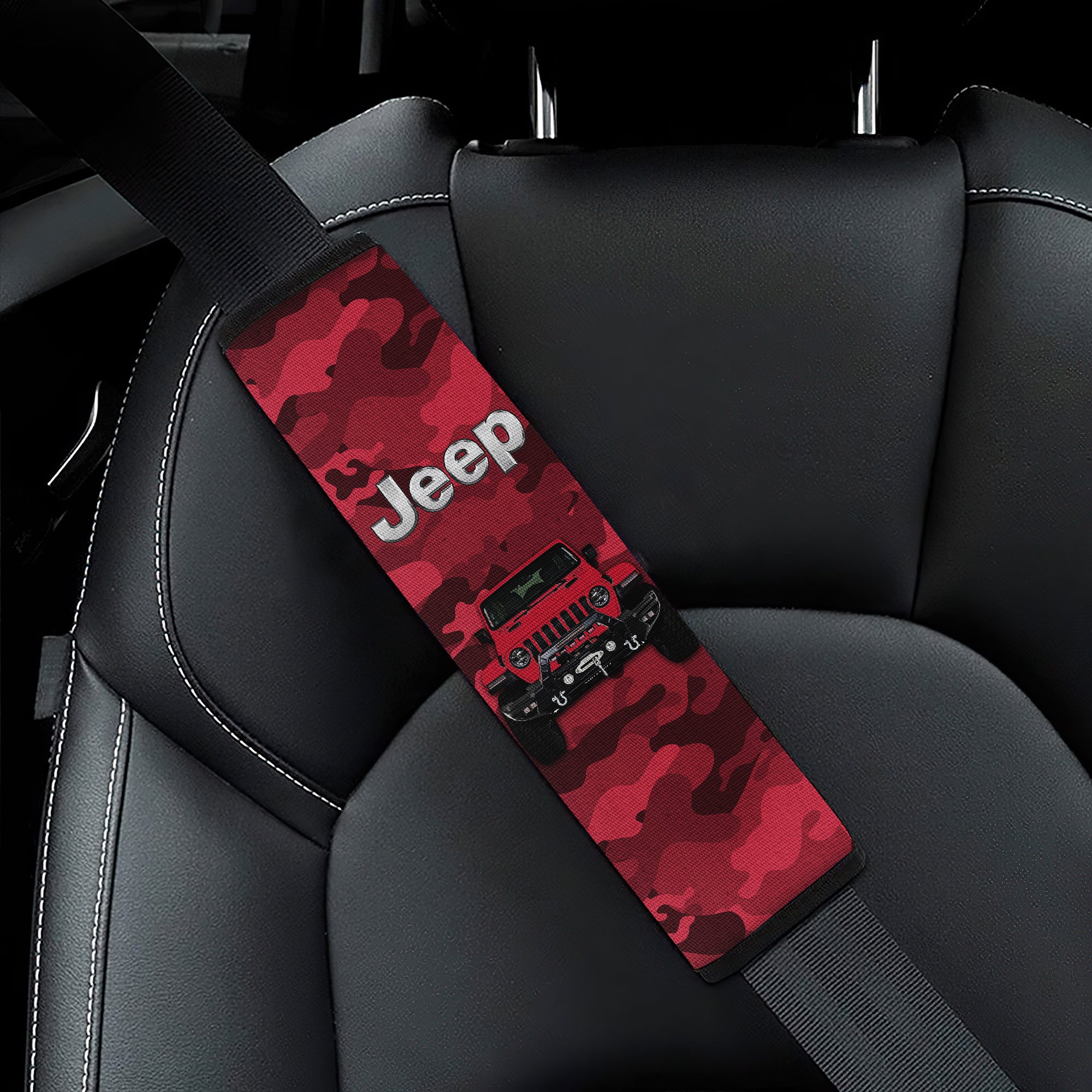 Red Jeep Camouflage Seat Belt Cover for Custom Car Accessories