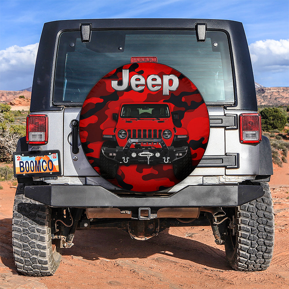 Red Jeep Camouflage Spare Tire Cover for Campers Gift