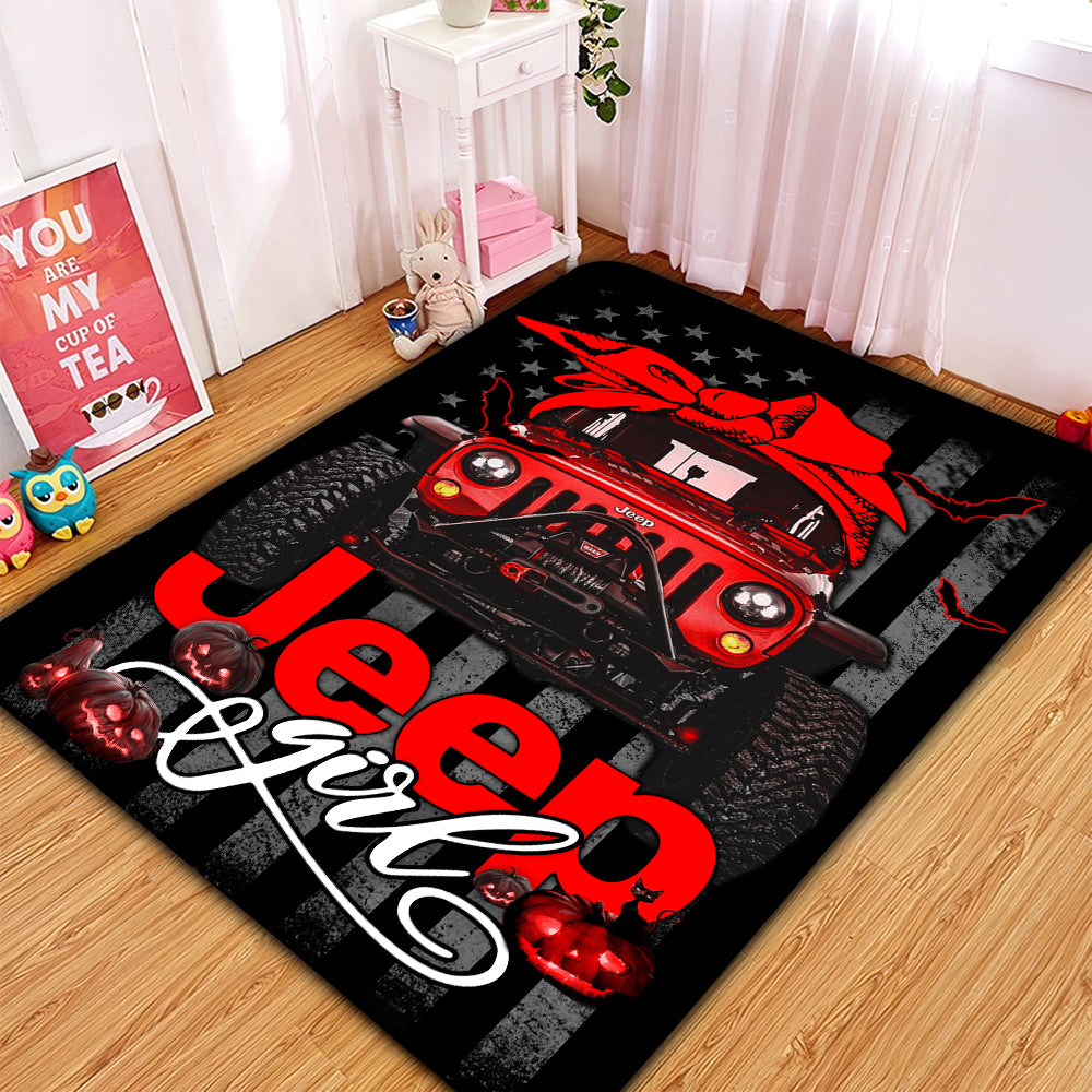 Red Jeep Halloween Rectangle Rug for Girls - Home Room Decor Carpet
