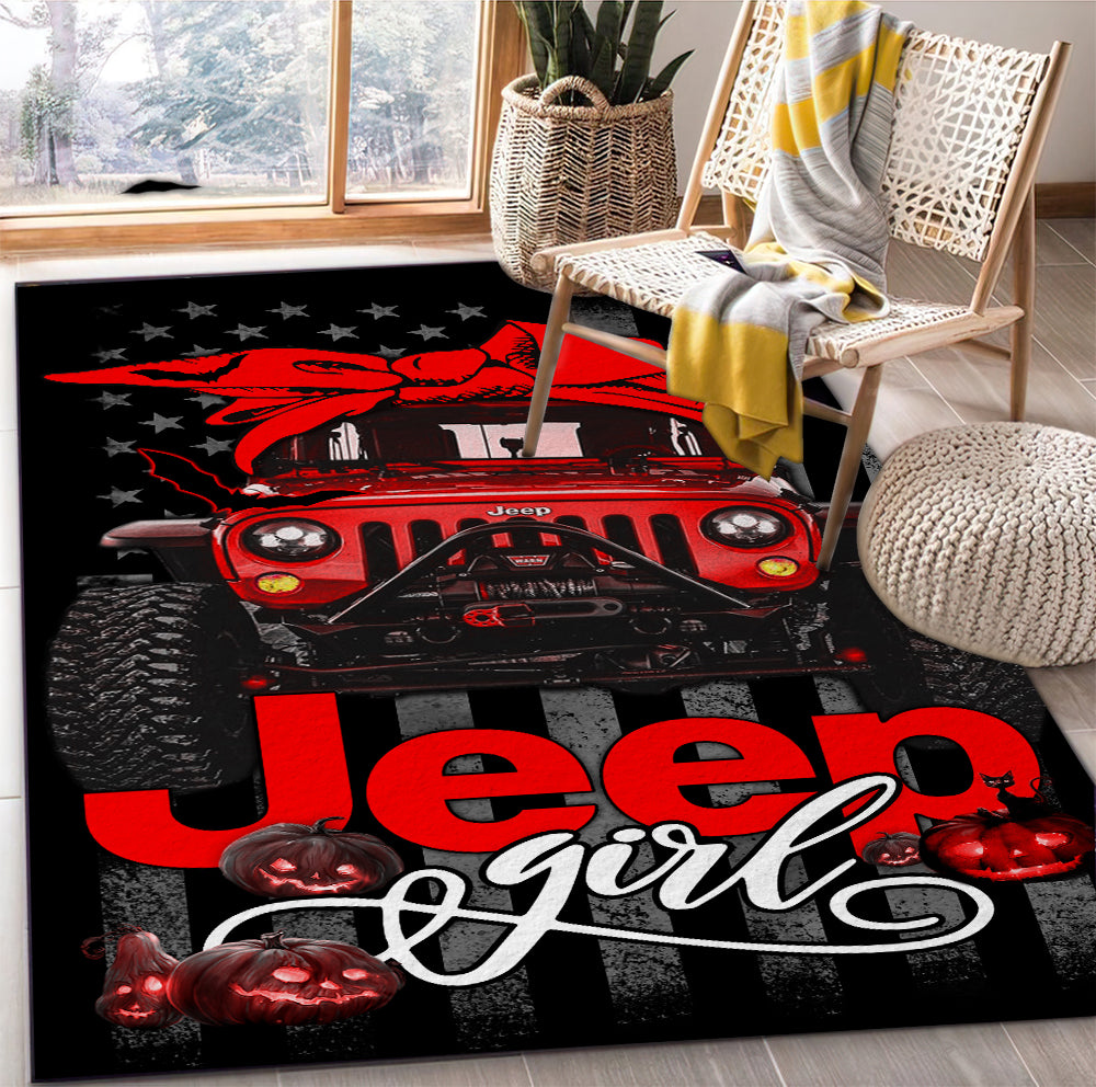 Red Jeep Halloween Rectangle Rug for Girls - Home Room Decor Carpet