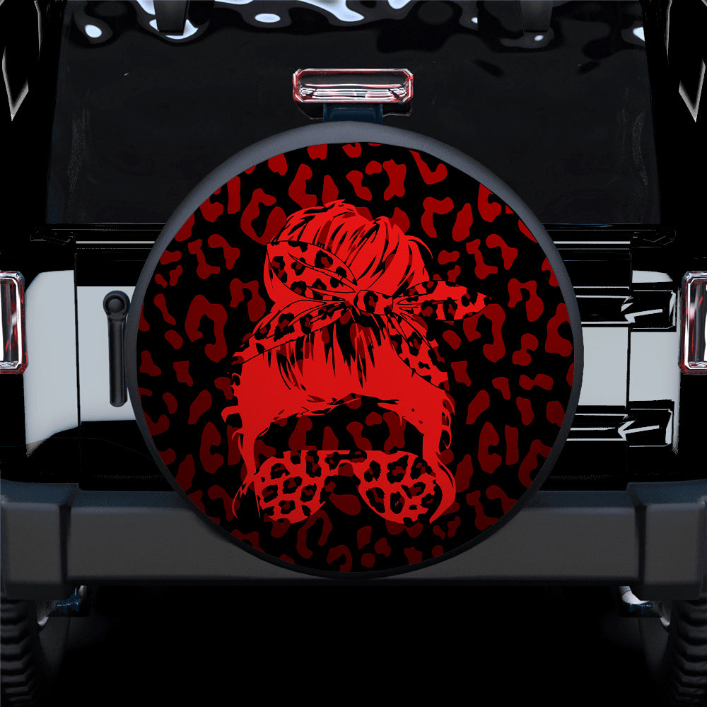 Red Jeep Girl Sunglasses Leopard Pattern Spare Tire Cover for Campers