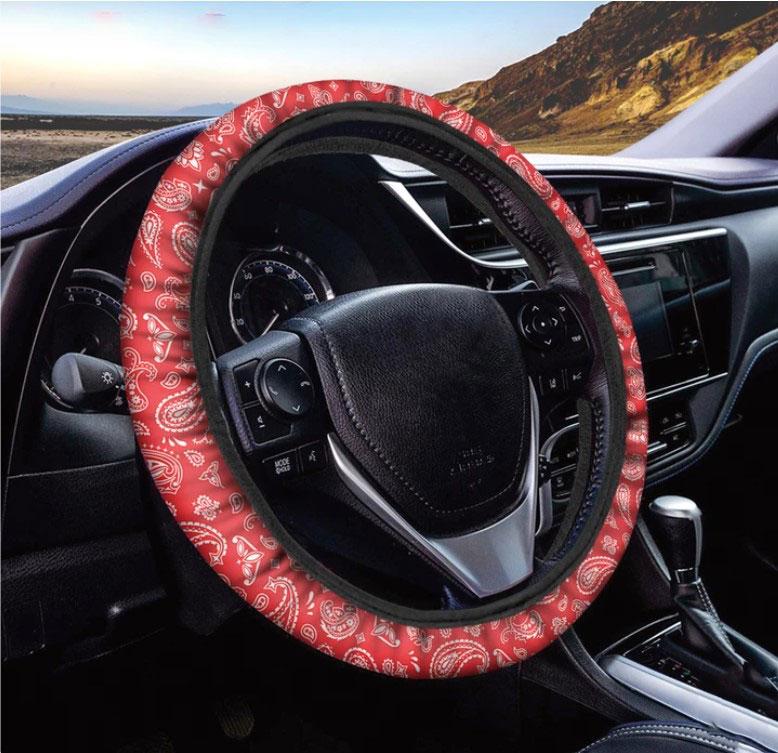 Red Paisley Bandana Steering Wheel Cover for Cars,