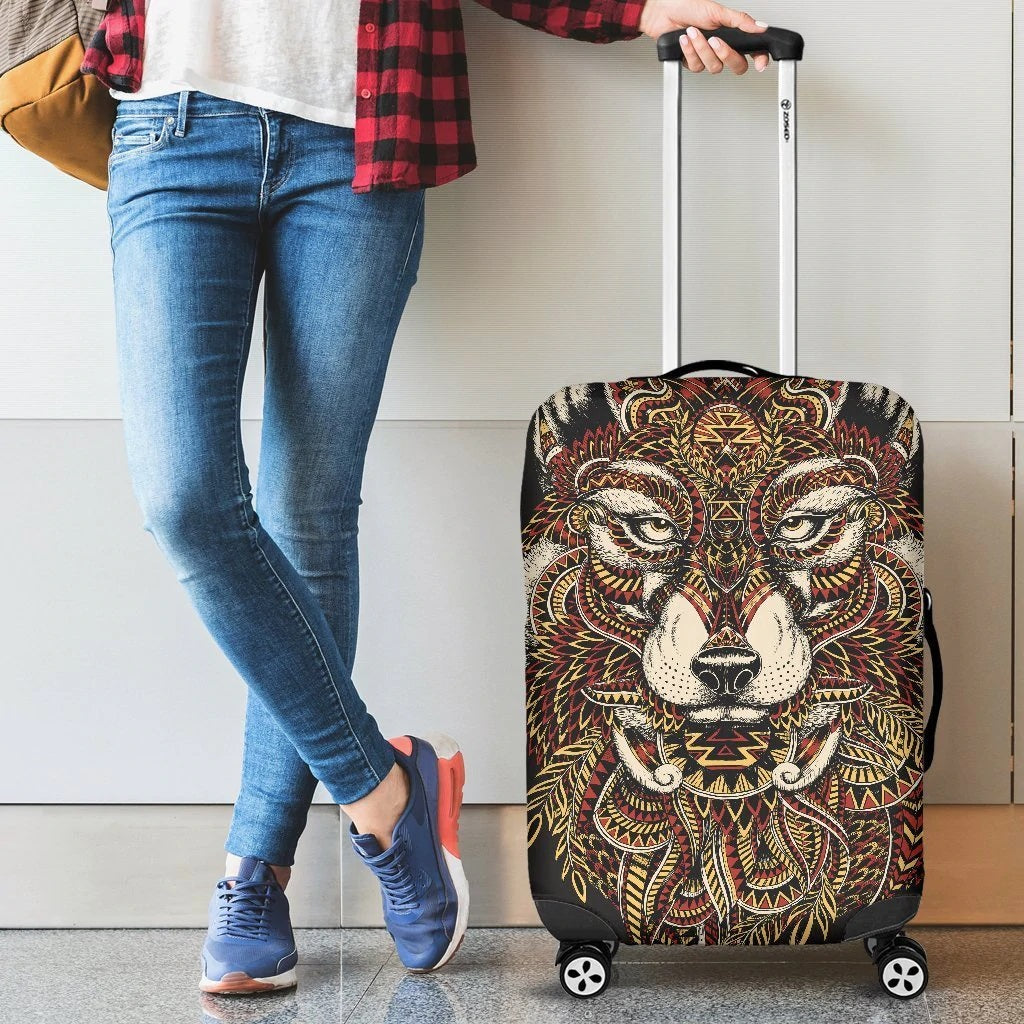 Red Wolf Tribal Suitcase Protector Luggage Cover for Travel