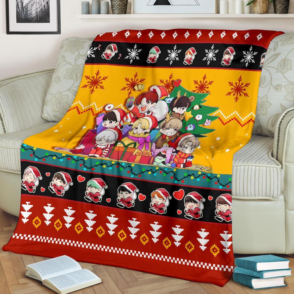BTS Christmas Blanket Red and Yellow, Perfect Holiday Gift Idea