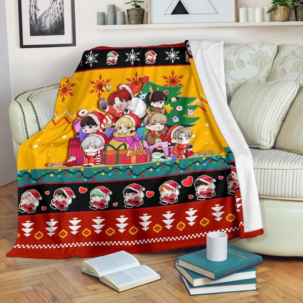 BTS Christmas Blanket Red and Yellow, Perfect Holiday Gift Idea