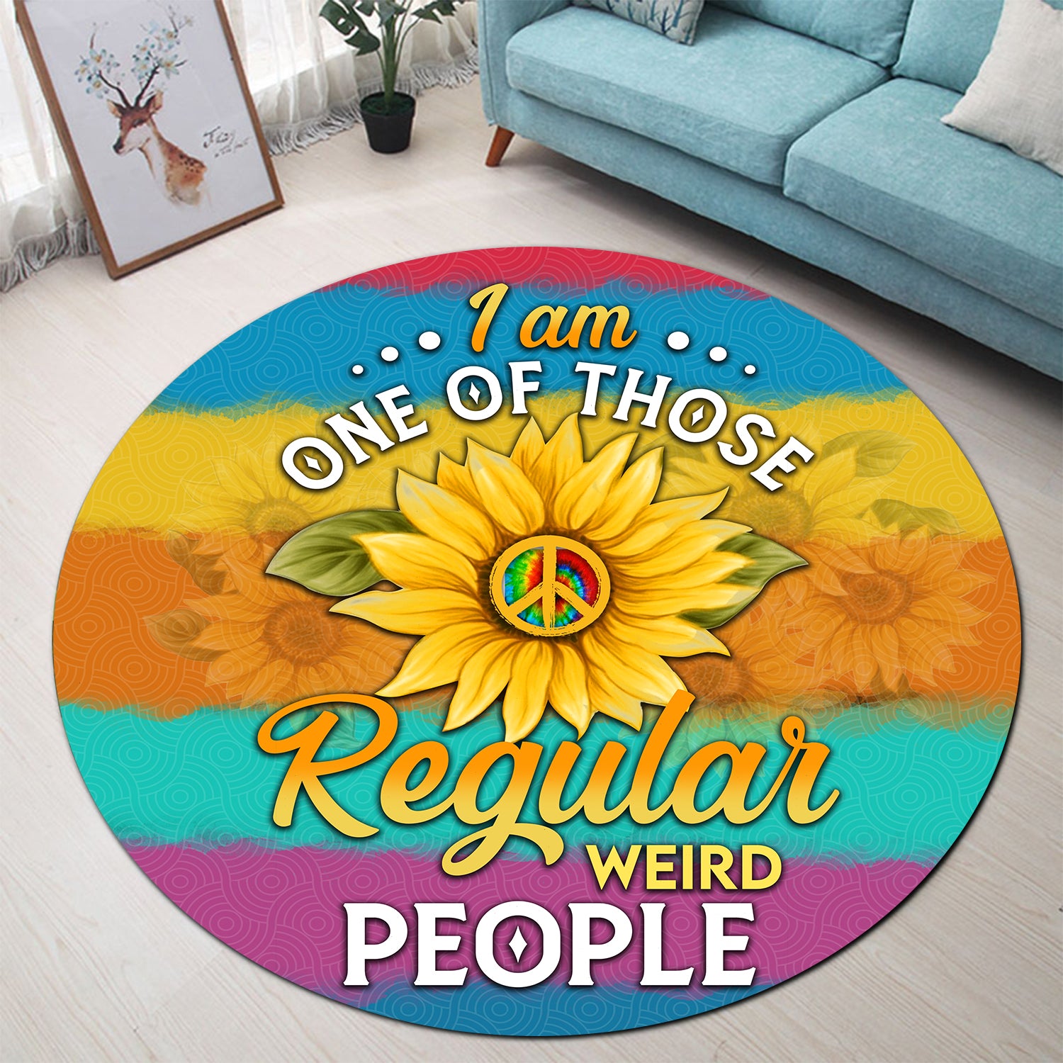 Sunflower Round Rug for Bedroom Living Room Decor - Weird People