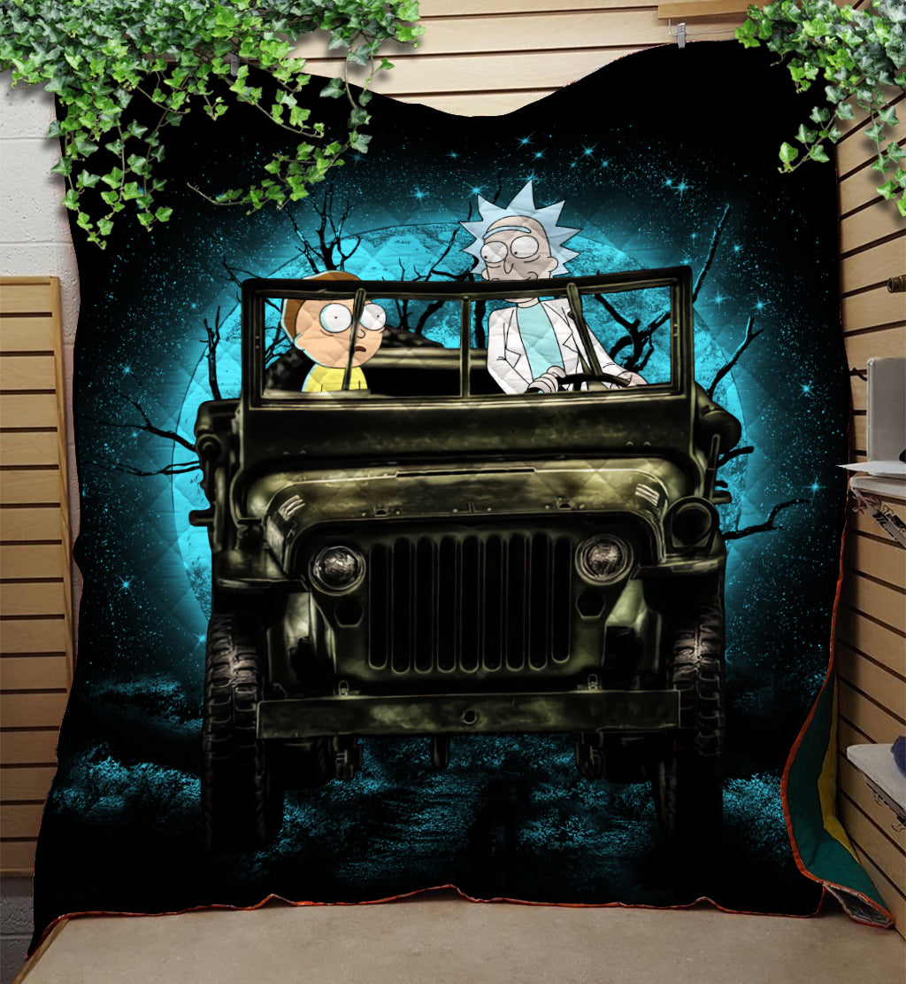 Rick And Morty Halloween Quilt Blanket - Funny Moonlight Design