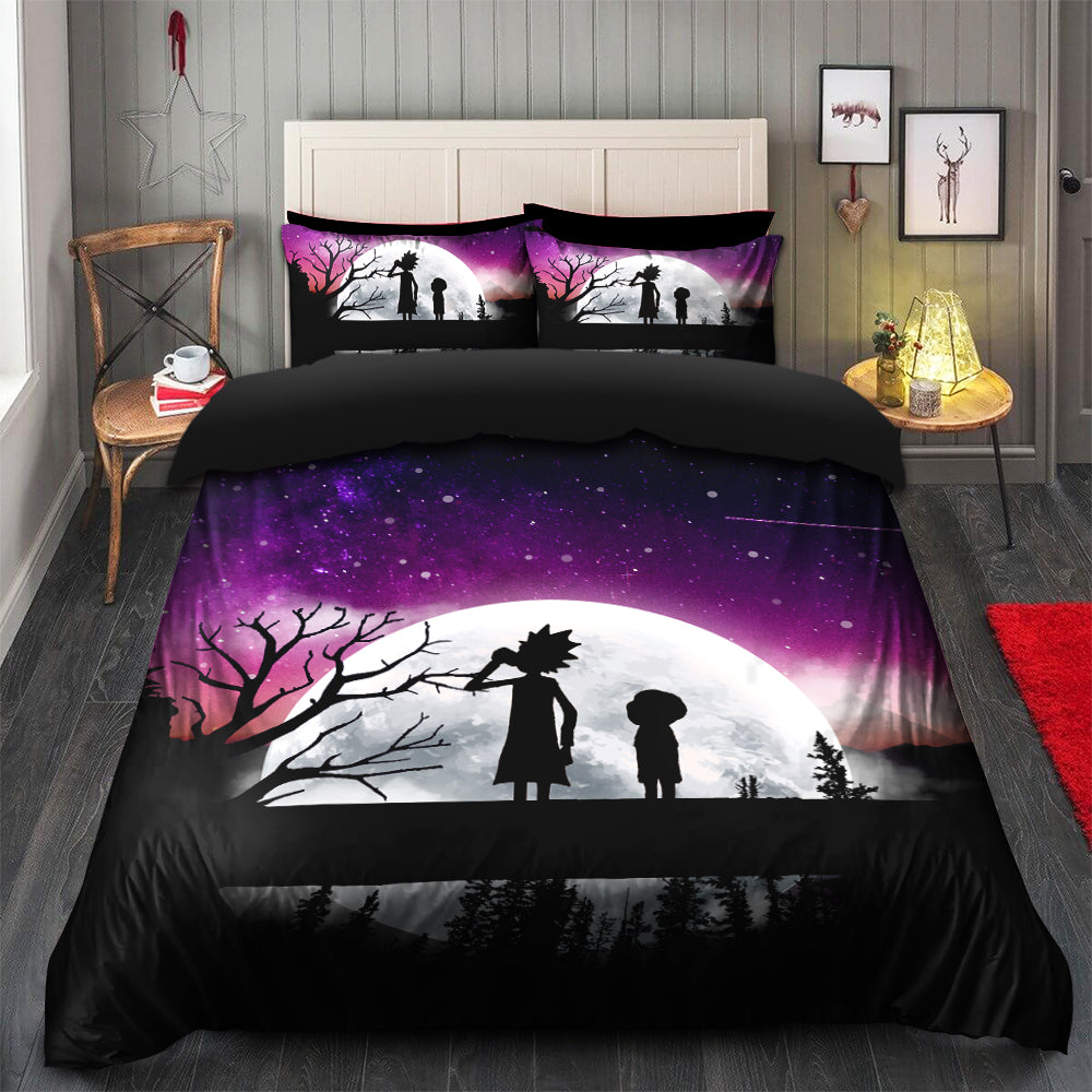 Rick And Morty Bedding Set Duvet Cover with 2 Pillowcases Moon Night
