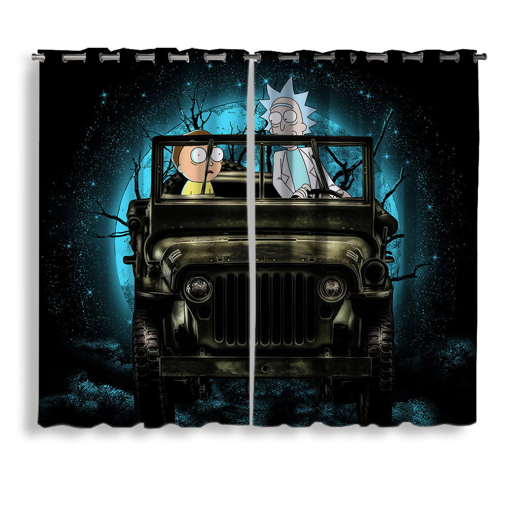 Rick and Morty Moonlight Jeep Halloween Funny Window Curtain