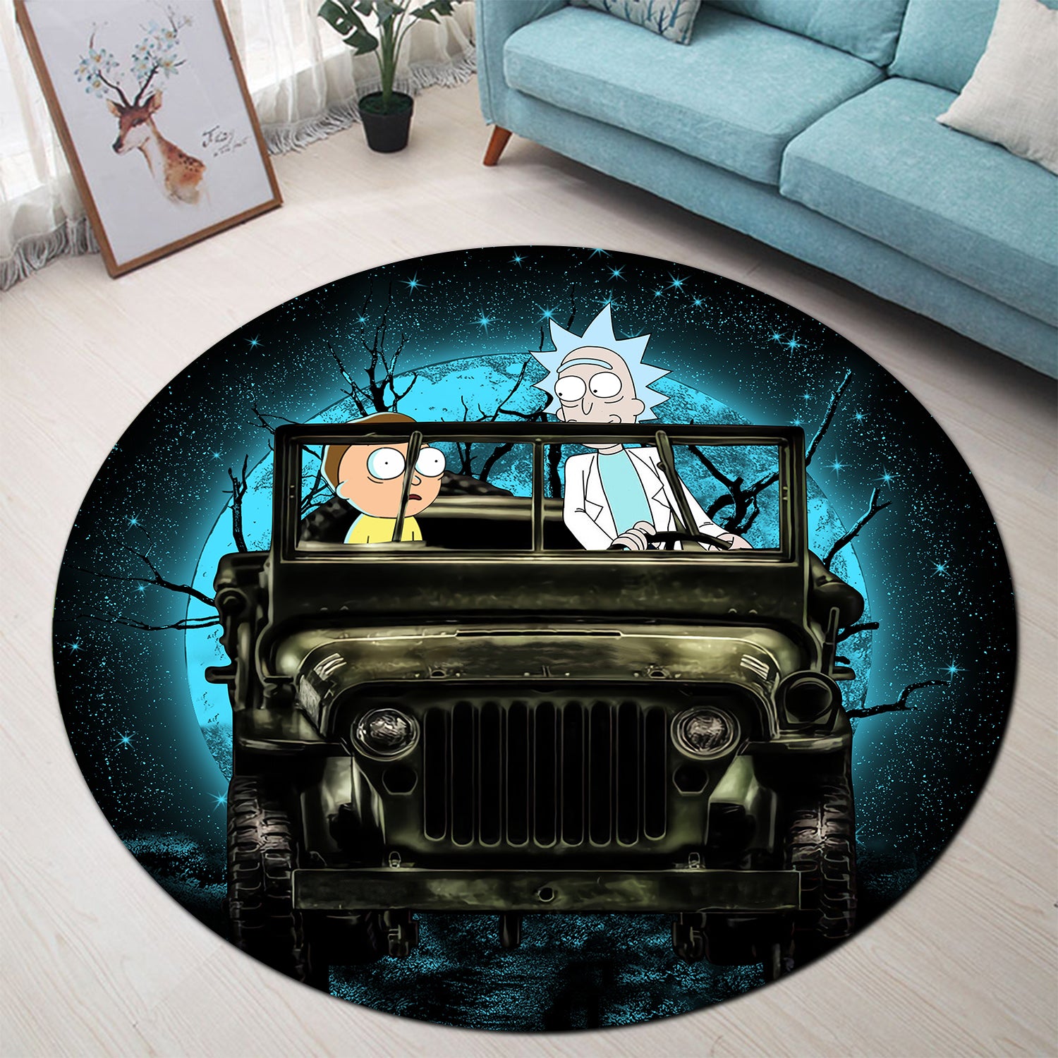 Rick and Morty Moonlight Round Rug for Halloween Home Decor