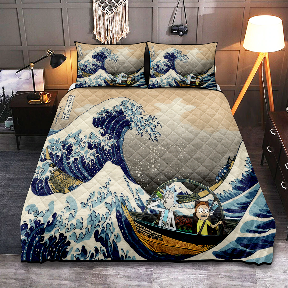 Rick And Morty Great Wave Japanese Quilt Bed Set Rick